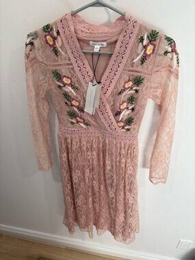 Frock and Frill Pink Lace Floral Embroidered Prairie Midi Dress NWT Size 6